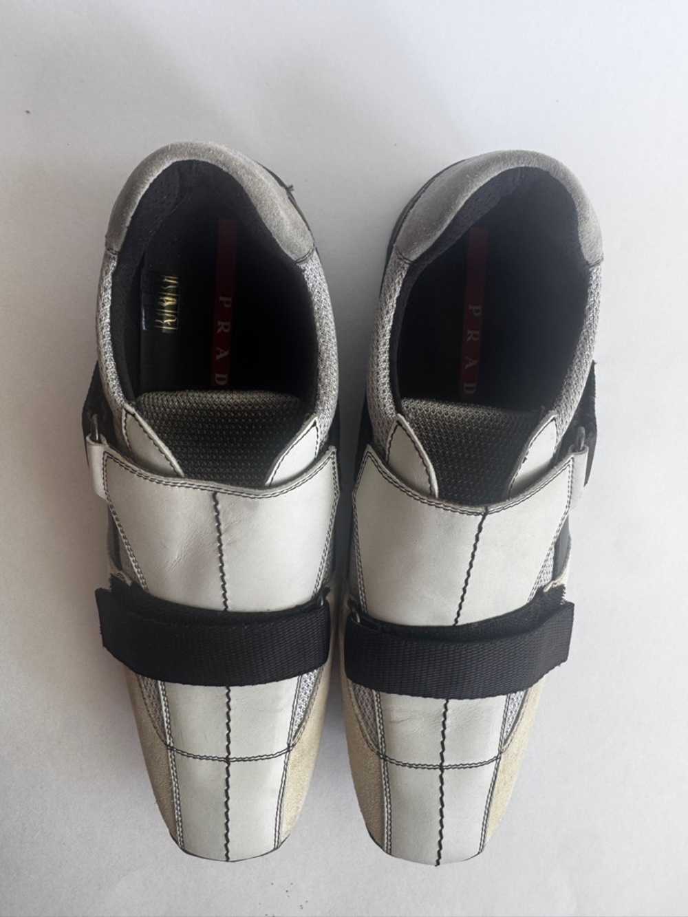 Prada Linea Rossa Vintage Velcro Strap Sneaker White Leather Grid EUR 40 Italy